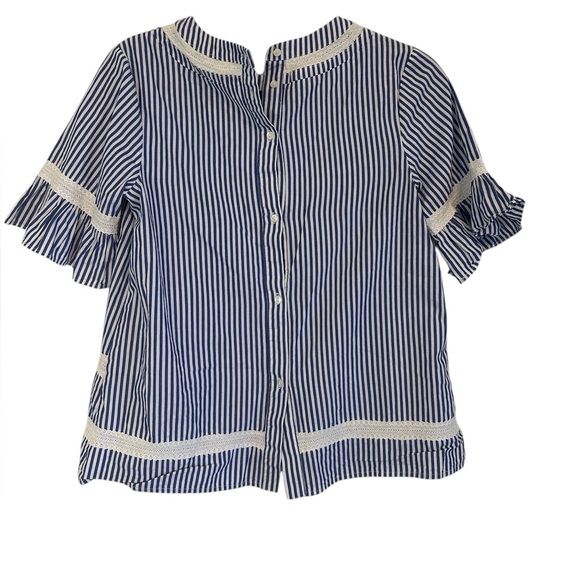 English Factory Lace Trim Button Back Pintuck Peplum Top Size XS - Picture 2 of 4